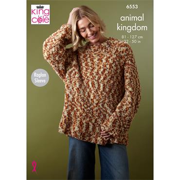 King Cole Pattern 6553 Sweater and Cardigan Knitted in Animal Kingdom
