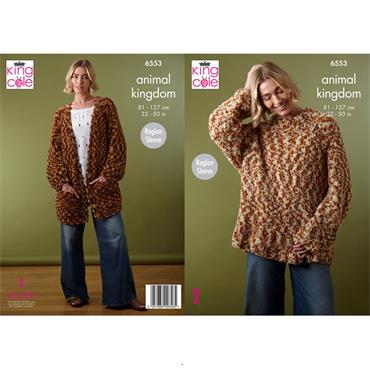 King Cole Pattern 6553 Sweater and Cardigan Knitted in Animal Kingdom