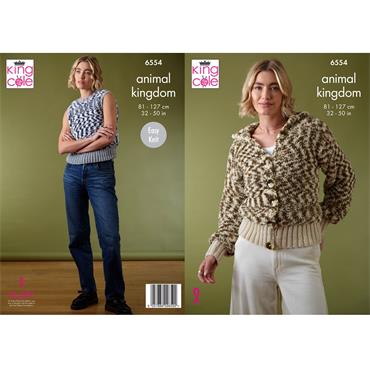 King Cole Pattern 6554 Tank Top and Cardigan Knitted in Animal Kingdom