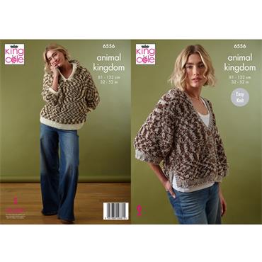 King Cole Pattern 6556 Sweater and Cardigan Knitted in Animal Kingdom