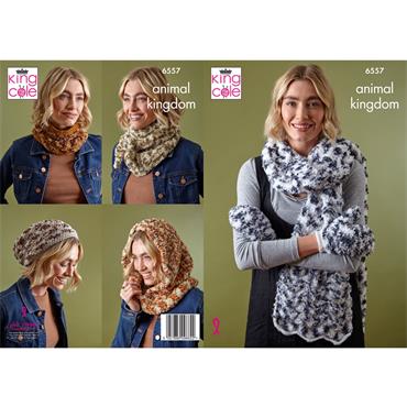 King Cole Pattern 6557 Accessories Knitted in Animal Kingdom