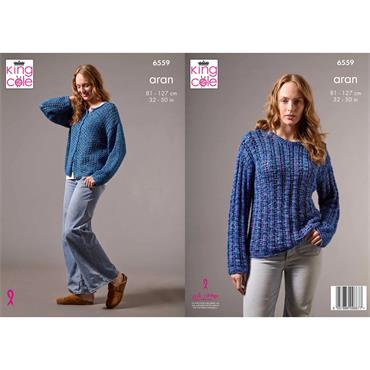 King Cole Pattern 6559 Cardigan and Sweater in Aran