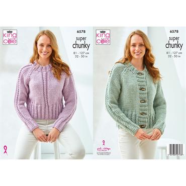 King Cole Pattern 6578 Sweater & Cardigan in Super Chunky