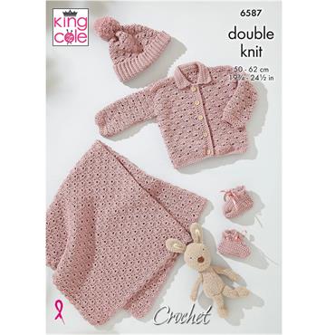 King Cole Pattern 6587 Baby Shell Crochet Stitch set in Dk