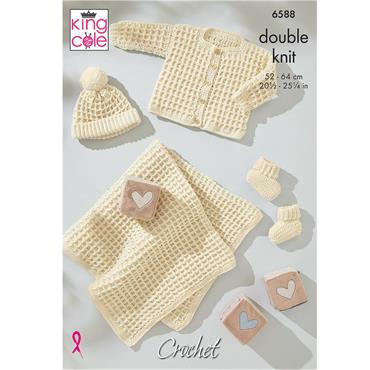 King Cole Pattern 6588 Baby Waffle Crochet Stitch set in DK