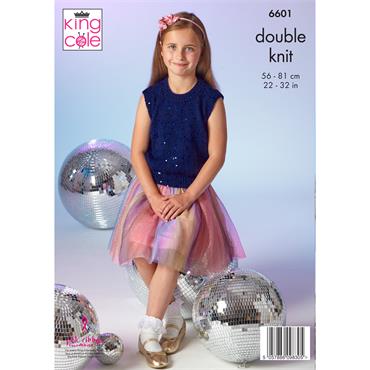 King Cole Pattern 6601 Girls Cardigan & Tank Top in Dazzle DK