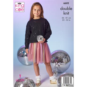 King Cole Pattern 6602 Girls Cardigan & Sweater in Dazzle DK