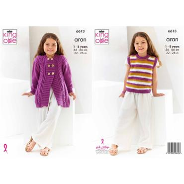 King Cole Pattern 6613 Kids Coat and Top in Aran