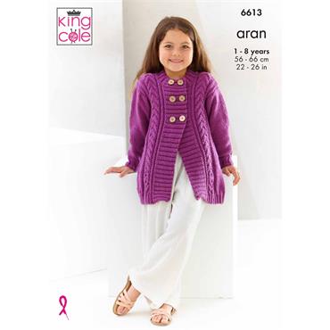 King Cole Pattern 6613 Kids Coat and Top in Aran
