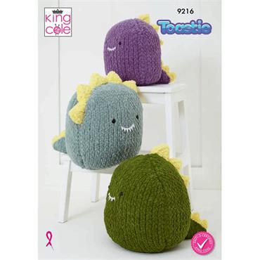 King Cole Pattern 9216 Squishy Dinosaur Toys in Jumbo Toastie