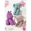 King Cole Pattern 9217 Elephant, Hippo and Rhino Toys Crocheted in Jumbo Toastie
