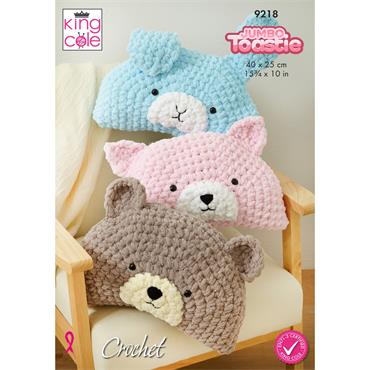 King Cole Pattern 9218 Animal Pillows Crocheted in Jumbo Toastie