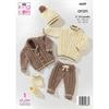 King Cole Pattern 6609 Jacket, Trousers, Sweater, Hat and Bootees in Aran