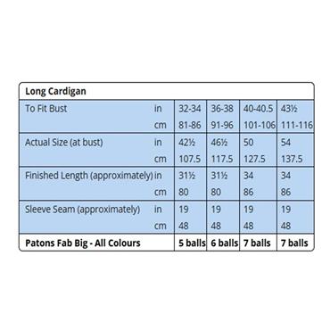 Patons Fab Big Womens Long Cardigan Booklet 4040