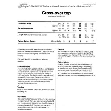 Patons Pattern 8270 Cross Over Top