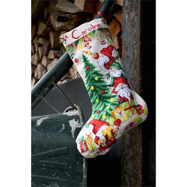 DIY Christmas Stocking Counted Cross Stitch Kit: Christmas Gnome Celebration