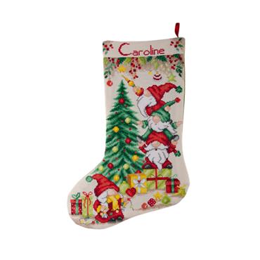 DIY Christmas Stocking Counted Cross Stitch Kit: Christmas Gnome Celebration