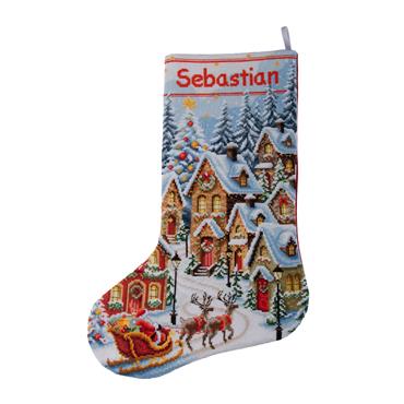DIY Christmas Stocking Counted Cross Stitch Kit: A Village Aglow