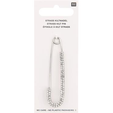 Kilt Pin - Silver with Rhinestones 7cm