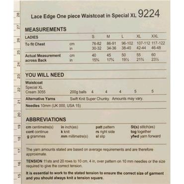 Pattern #9224 Lace Edge One Piece Waistcoat in Special XL