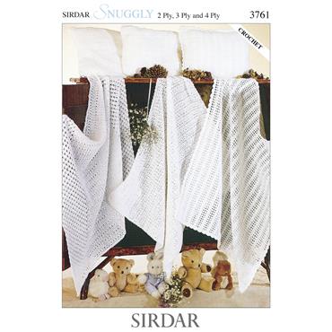 Pattern 3761 Crochet Baby Blanket or Afghan & Pillowcase in 2Ply, 3Ply & 4Ply