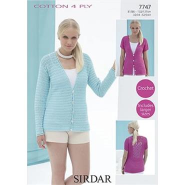 Crochet Pattern #7747 Cardigan in 4ply Cotton