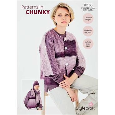 Stylecraft Pattern 10185 Up and Over Cardigan, Hat and Scarf in Horizon Chunky