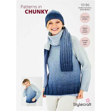 Stylecraft Pattern 10186 Sweater, Hat & Scarf in Horizon Chunky