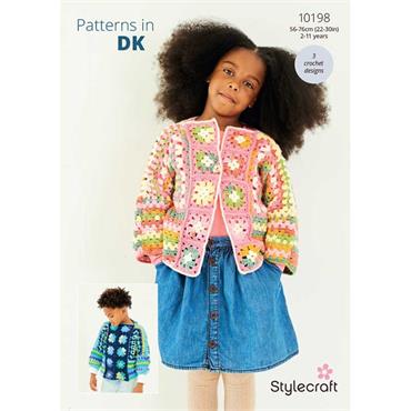 Stylecraft Pattern 10198 Crocheted Sweater, Cardigan & Scarf in Merry Go Round DK & Special DK