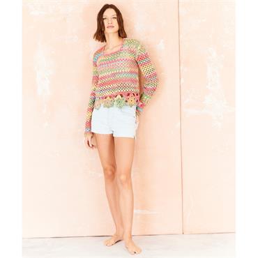 Stylecraft Pattern 10208 Crochet Flower Motif Top & Sweater in Cotton Twist dk & Colour Burst dk