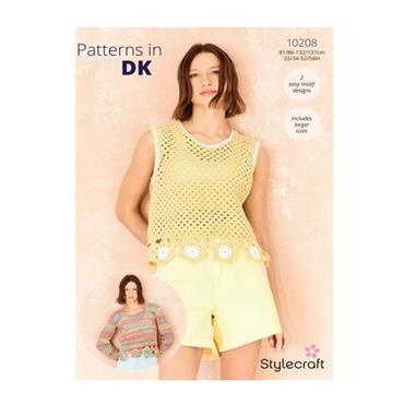 Stylecraft Pattern 10208 Crochet Flower Motif Top & Sweater in Cotton Twist dk & Colour Burst dk