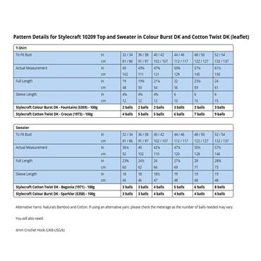 Stylecraft Pattern 10209 Crochet T-Shirt & Sweater in Cotton Twist dk & Colour Burst dk
