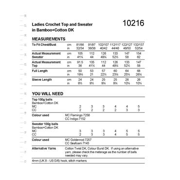 Stylecraft Pattern 10216 Ladies Crochet Top & Sweater in Bamboo+Cotton dk