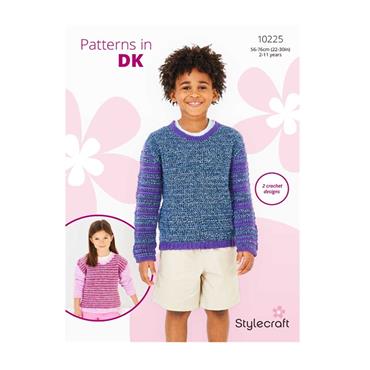 Stylecraft Pattern 10225 Girls and Boys Round Neck Sweaters in Special dk
