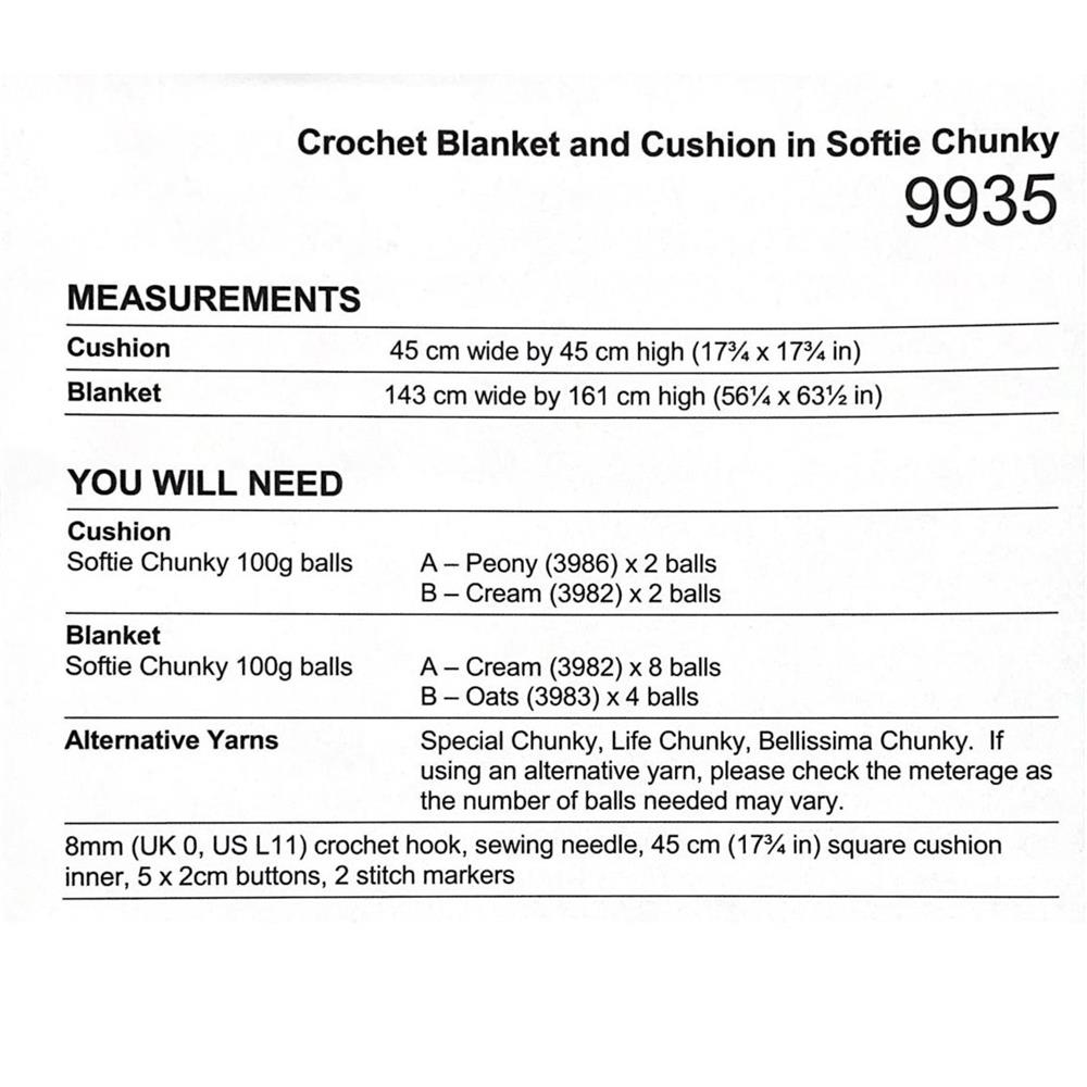 Stylecraft Pattern 9935 Crochet Blanket & Cushion in Chunky