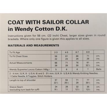 Pattern 5125 Coat With Sailor Collar in Cotton DK