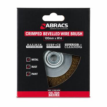 ABRACS M14 CRIMPED BEVEL WIRE BRUSH FOR GRINDER 100MM