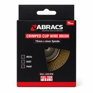 ABRACS SPINDLE MOUNTED CUP WIRE BRUSH FOR DRILL 75MM