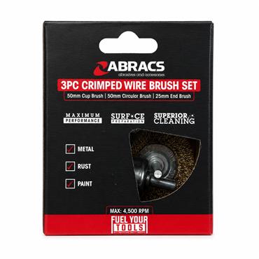 ABRACS 3PC SPINDLE MOUNTED WIRE BRUSH SET