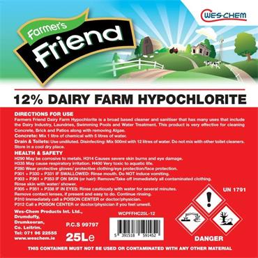 FARMERS FRIEND DAIRY HYPOCHLORITE 12% 25L