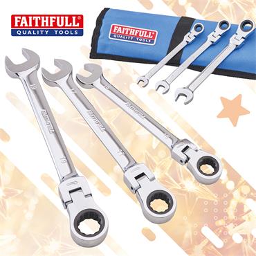 FAITHFULL 6 PIECE RATCHET COMBINATION SPANNER SET