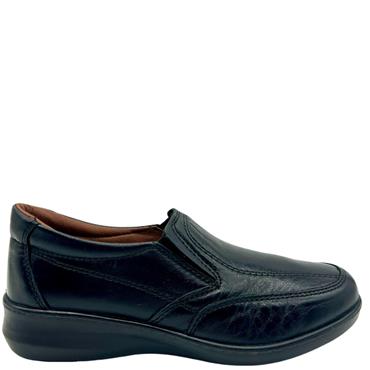 LUISETTI WOMENS LEATHER SLIP ON SHOE - BLACK