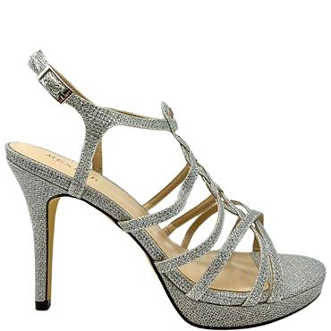 MENBUR LDS HIGH HEEL STRAP SANDAL - SILVER GLITTER