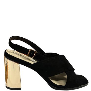 MENBUR LDS BLOCK HEEL CROSS STRAP SDL - BLACK SUEDE
