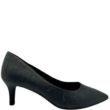 TAMARIS WOMENS POINT TOE COURT SHOE - BLACK GLITTER