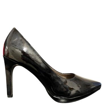 TAMARIS HI HEEL COURT SHOE - BLACK PATENT