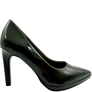 TAMARIS HI HEEL COURT SHOE - GRAPHITE PATENT