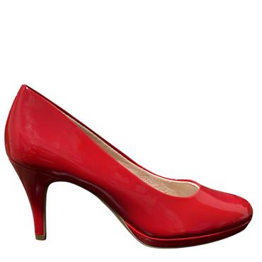 TAMARIS WOMENS MED HEEL COURT SHOE - CHILLI PATENT