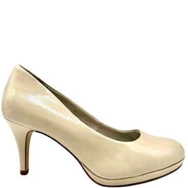 TAMARIS WOMENS MED HEEL COURT SHOE - CREAM PATENT