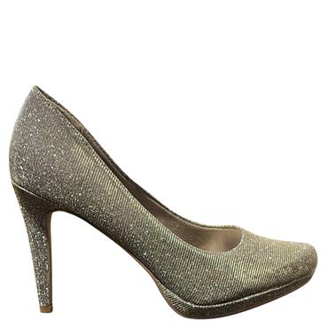 TAMARIS HI HEEL GLITTER COURT SHOE - PLATINUM